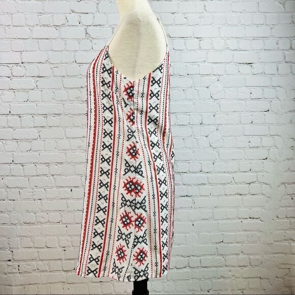 Sam Edelman Embroidered Cross-stitch Slip Dress Red/Black/White Sequin - Picture 7 of 11